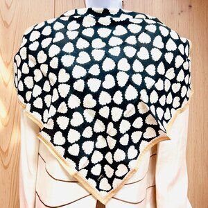 New Tag On  Yves Saint Laurent  Scarf Cotton & Silk 22.5" Beige Black Heart  (63